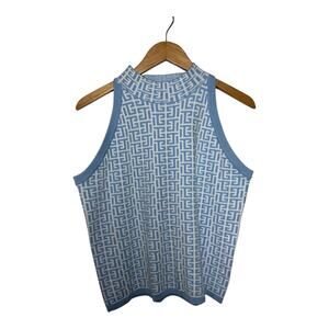 Sioni Vest Women L Blue White Knit Tank Tarheel College Academia Preppy Classic